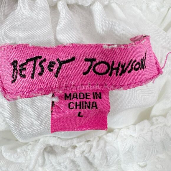 Betsey Johnson Eyelet Off The Shoulder Smocked Waist Midi Dress White Large - Picture 11 of 14